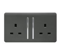 Trendiswitch Trendi Switch 2 Gang Charcoal Grey Double Plug Socket Modern Designer Decorative Wiring Accessory