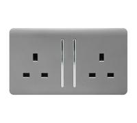 Trendiswitch Trendi Switch 2 Gang Light Grey Double Plug Socket Modern Designer Decorative Wiring Accessory