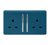 Trendiswitch Trendi Switch 2 Gang Midnight Blue Double Plug Socket Modern Designer Decorative Wiring Accessory