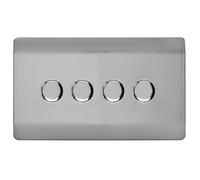 Trendiswitch Trendi Switch 4 Gang 1 Or 2 Way 150W Rotary Led Dimmer Light Switch In Brushed Steel