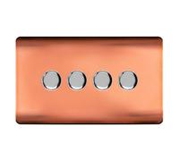 Trendiswitch Trendi Switch 4 Gang 1 Or 2 Way 150W Rotary Led Dimmer Light Switch In Copper