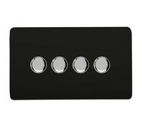 Trendiswitch Trendi Switch 4 Gang 1 Or 2 Way 150W Rotary Led Dimmer Light Switch In Matt Black