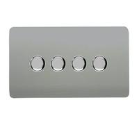 Trendiswitch Trendi Switch 4 Gang 1 Or 2 Way 150W Rotary Led Dimmer Light Switch In Platinum Silver