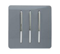 Trendi 3 Gang 2 way 240V Screwless Raised Front Plate Plastic Artistic Modern Glossy 10 Amp Chrome Rocker Triple Electrical Wall Light Switch Warm Grey - ART-SS6WG