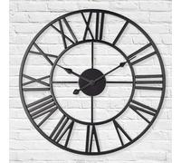 TrendMakers 40 CM Large Wall Clock with Roman Numerals - Vintage Inspired Black Metal Skeleton Design, Silent Quartz Movement, Decorative Wall Clock for Modern & Classic Interiors (40 cm)