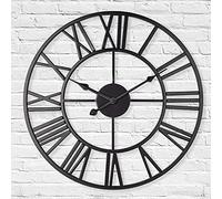 TrendMakers 60 CM Large Wall Clock with Roman Numerals - Vintage Inspired Black Metal Skeleton Design, Silent Quartz Movement, Decorative Wall Clock for Modern & Classic Interiors (60cm)