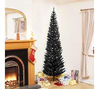 TrendMakers 6ft Black Pencil Slim ChristmasTree - 555 Tips - Metal Stand