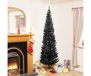 TrendMakers 6ft Black Pencil Slim ChristmasTree - 555 Tips - Metal Stand