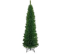 TrendMakers Artificial Christmas Tree Xmas Pine Tree Solid Metal Legs Stand Perfect for Indoor/Outdoor Holiday Decoration | 7FT Slim Pencil | Green - 820 Branch Tips