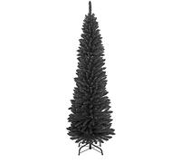 TrendMakers Artificial Christmas Tree Xmas Pine Tree Solid Metal Legs Stand Perfect for Indoor/Outdoor Holiday Decoration | 7FT Slim Pencil | Black - 820 Branch Tips