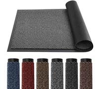 TrendMakers door mats large (grey & black) barrier mat rubber edged heavy duty non slip kitchen entrance hall runner rug mats 60x180cm (2ft x 6ft) | polypropylene pile