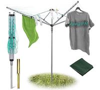 KingMakers 50M Premium Heavy Duty 4 Arm Outdoor Rotary Clothes Airer/Dryer Washing Line w/Metal Ground Spike & Water Proof Cover - 50M Washing Line