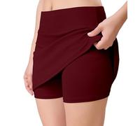 TRENDMALLS Skirt with Shorts for Women's Girl's Solid High Waist Flared Skater Short Mini Skirt for women, Maroon, M