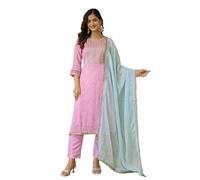 TRENDMALLS Women's Art Silk Embroidery Sequence work Kurta Pant Set with Dupatta for Women (G270-LightPink-S)