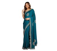 TRENDMALLS Women's Art Silk Embroidery Siroski work Saree with Unstitched Blouse Piece (K1241-Morpeach)