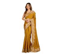 TRENDMALLS Women's Art Silk Embroidery work Saree with Unstitched Blouse Piece (K1175-Yellow)