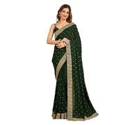 TRENDMALLS Women's Art Silk Embroidery work Saree with Unstitched Blouse Piece (K1216-DarkGreen)