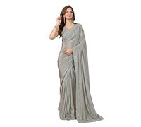 TRENDMALLS Women's Art Silk Siroski Mirror Work Saree with Unstitch Blouse Piece (K1186-Grey)