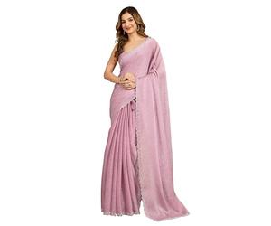 TRENDMALLS Women's Art Silk Siroski Zarkan Work Saree with Unstitched Blouse Piece (K1208-Light Pink)