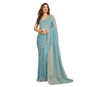 TRENDMALLS Women's Art Silk Zarkan Work Saree with Unstitched Blouse Piece (K1213-Sky Blue)