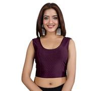 TRENDMALLS Women's Dobby Pure Cotton Elastin Stretchable Readymade Blouse (B02-Purple-XXL)