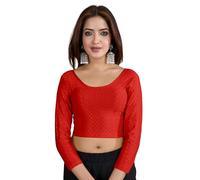 TRENDMALLS Women's Dobby Pure Cotton Elastin Stretchable Readymade Round Neck Full Length Sleeves Blouse Choli Stylish Saree Blouse Ready to Wear
