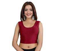 TRENDMALLS Women's Dobby Pure Cotton Elastin Stretchable Readymade Round Neck Sleeveless Blouse Choli Stylish Saree Blouse Ready to Wear