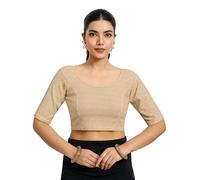 TRENDMALLS Women's Polyester Elastane Zari Stretchable Ready to Wear Blouse for Women (B08-Gold-M)