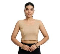 TRENDMALLS Women's Polyester Elastane Zari Stretchable Sleeveless Ready to Wear Blouse for Women (B07-Gold-M)