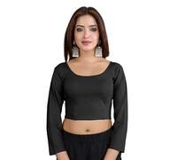 TRENDMALLS Women's Pure Cotton Elastane Stretchable Readymade Round Neck 3/4 Sleeve Blouse Choli Stylish Saree Blouse Ready to Wear Black