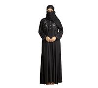 TRENDMALLS Women's Satin Black Abaya Burqa with Hijab Islamic Wear with Hand Work Embroidery Work Full Length Loose Fit Burqa (G442-Black-3XL)