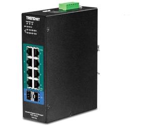 TRENDnet 10-Port Industrial Gigabit L2 Managed PoE+ DIN-Rail Switch, TI-PG102i, 8 x Gigabit PoE+ Ports, DIN-Rail Mount, 2 x SFP Slots, 24-57 V DC Power Input, IP30, VLAN, QoS