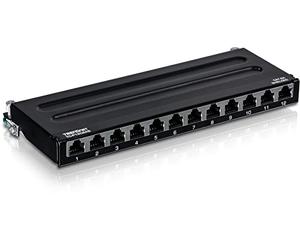 TRENDnet 12-Port Cat6A Shielded Patch Panel, 10G Ready, Cat5e,Cat6,Cat6A Compatible, Metal Housing, Color-Coded Labeling for T568A and T568B Wiring, Cable Management, Wall Mountable, Black,TC-P12C6AS