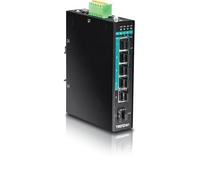 TRENDnet 6-Port Hardened Industrial Gigabit PoE+ Layered 2 Managed DIN-Rail Switch, TI-PG541i, 4 x Gigabit PoE+, 1 x Gigabit, 1 x Gigabit SFP Slot, IP30 Rated, 120 W Power Budget