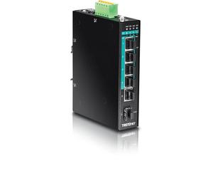 TRENDnet 6-Port Hardened Industrial Gigabit PoE+ Layered 2 Managed DIN-Rail Switch, TI-PG541i, 4 x Gigabit PoE+, 1 x Gigabit, 1 x Gigabit SFP Slot, IP30 Rated, 120 W Power Budget