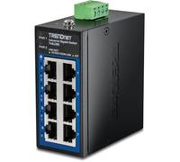 TRENDnet 8-Port Industrial Gigabit DIN-Rail Mini Switch, TI-GLC80, 8 x Gigabit Ports, Extreme Temperature IP30 Rated, 16Gbps Switch Capacity, Black