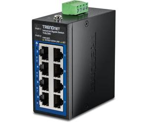 TRENDnet 8-Port Industrial Gigabit DIN-Rail Mini Switch, TI-GLC80, 8 x Gigabit Ports, Extreme Temperature IP30 Rated, 16Gbps Switch Capacity, Black