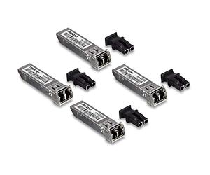 TRENDnet SFP Multi-Mode LC Module 4-Pack, TEG-MGBSX/4, Transmission Up to 550m (1804 Ft), Mini-GBIC, Hot Pluggable, IEEE 802.3z Gigabit Ethernet, Supports Up to 1.25 Gbps