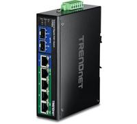 TRENDnet TI-PG62 6-Port Hardened Industrial Gigabit PoE+ DIN-Rail Switch, 4 x Gigabit PoE+ Ports, 1 x Shared Gigabit Port (RJ-45/SFP), 1 x Dedicated SFP, 120 W Power Budget