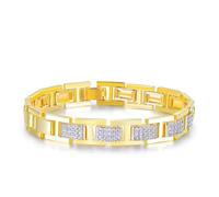 TRENDOLLA Mens Stainless Steel Bracelet, 7.5/8 inches Chunky Hiphop Cuban Link Chain Bracelet White Gold and 14K Gold Plating, One Size, Cubic Zirconia, Cubic Zirconia