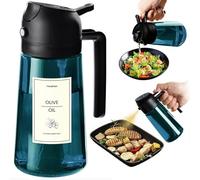 TrendPlain 16oz/470ml Blue Glass Olive Oil Sprayer for Cooking - 2 in 1 Olive Oil Dispenser for Kitchen Gadgets, Air Fryer, Salad, and BBQ - Black