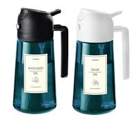 TrendPlain 16oz/470ml Blue Glass Olive Oil Sprayer for Cooking - 2 in 1 Olive Oil Dispenser for Kitchen Gadgets, Air Fryer, Salad, and BBQ - Black & White