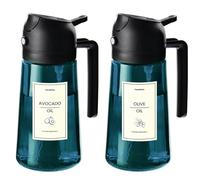 TrendPlain 16oz/470ml Blue Glass Olive Oil Sprayer for Cooking - 2 in 1 Olive Oil Dispenser for Kitchen Gadgets, Air Fryer, Salad, and BBQ - 2 Black