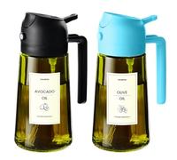 TrendPlain 470ml Olive Oil Spray Bottle - 2 in 1 Olive Oil Dispenser Bottle for Kitchen Accessories - Kitchen Gadgets, For Air Fryer - with Stickers, Light Blocking - Black & Sky Blue