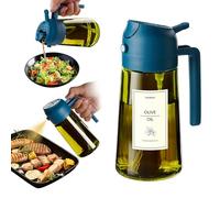 TrendPlain 470ml Olive Oil Spray Bottle - 2 in 1 Olive Oil Dispenser Bottle for Kitchen Accessories - Kitchen Gadgets, For Air Fryer - with Stickers, Light Blocking - Navy