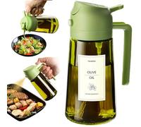 TrendPlain 470ml Olive Oil Spray Bottle - 2 in 1 Olive Oil Dispenser Bottle for Kitchen Accessories - Kitchen Gadgets, For Air Fryer - with Stickers, Light Blocking - Green