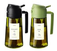 TrendPlain 470ml Olive Oil Spray Bottle - 2 in 1 Olive Oil Dispenser Bottle for Kitchen Accessories - Kitchen Gadgets, For Air Fryer - with Stickers, Light Blocking - Black & Green