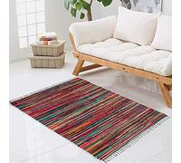 Trendsco - Rectangle Hand Made Chindi Rug with Complete Recycled 100% Pure Cotton - Multi Colorful Rug with Stripes - Decorative Pink Rugs for Living Room, Bedroom Decor and Garden (45 x 75 cm)