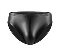 Trendsetting Mens Faux Leather Low Rise Underwear, Wet Look Briefs for Nightlife (L Black)