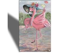 TRENDSTHAN Funny Vintage Metal Signs Pink Flamingo Wall Art Decor Posters Retro Tin Sign Beautiful Flamigos Lady Morden Home Man Cave Garage Restroom Bathroom Decorations Hanging Plaque 12x8 Inch